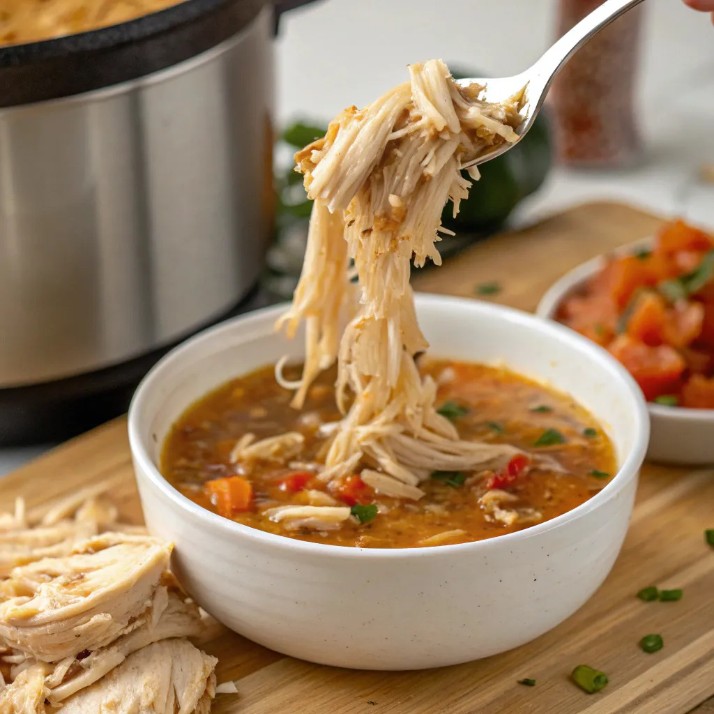 Instructions for Crockpot Chicken Noodle Soup : Shred the chicken