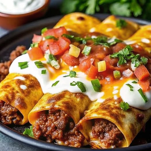 Close-up of beef and cheese chimichangas on a plate